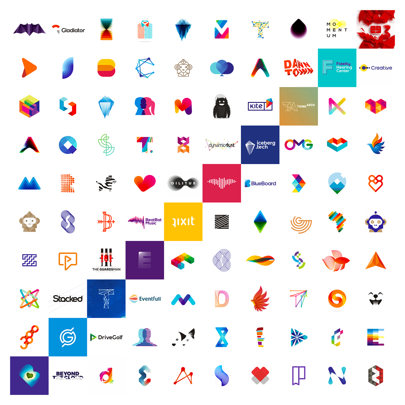 Logo designer Alex Tass celebrating 10 years in the industry with a selection of 100 logos