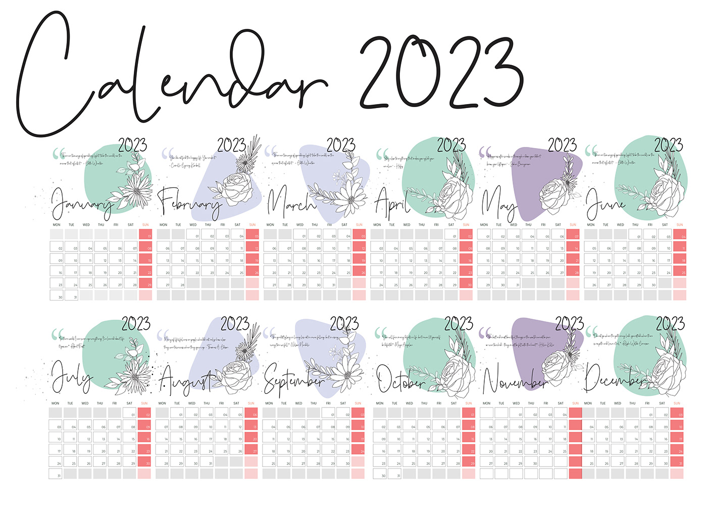 2023 calendar calendar design graphic design  ILLUSTRATION  template