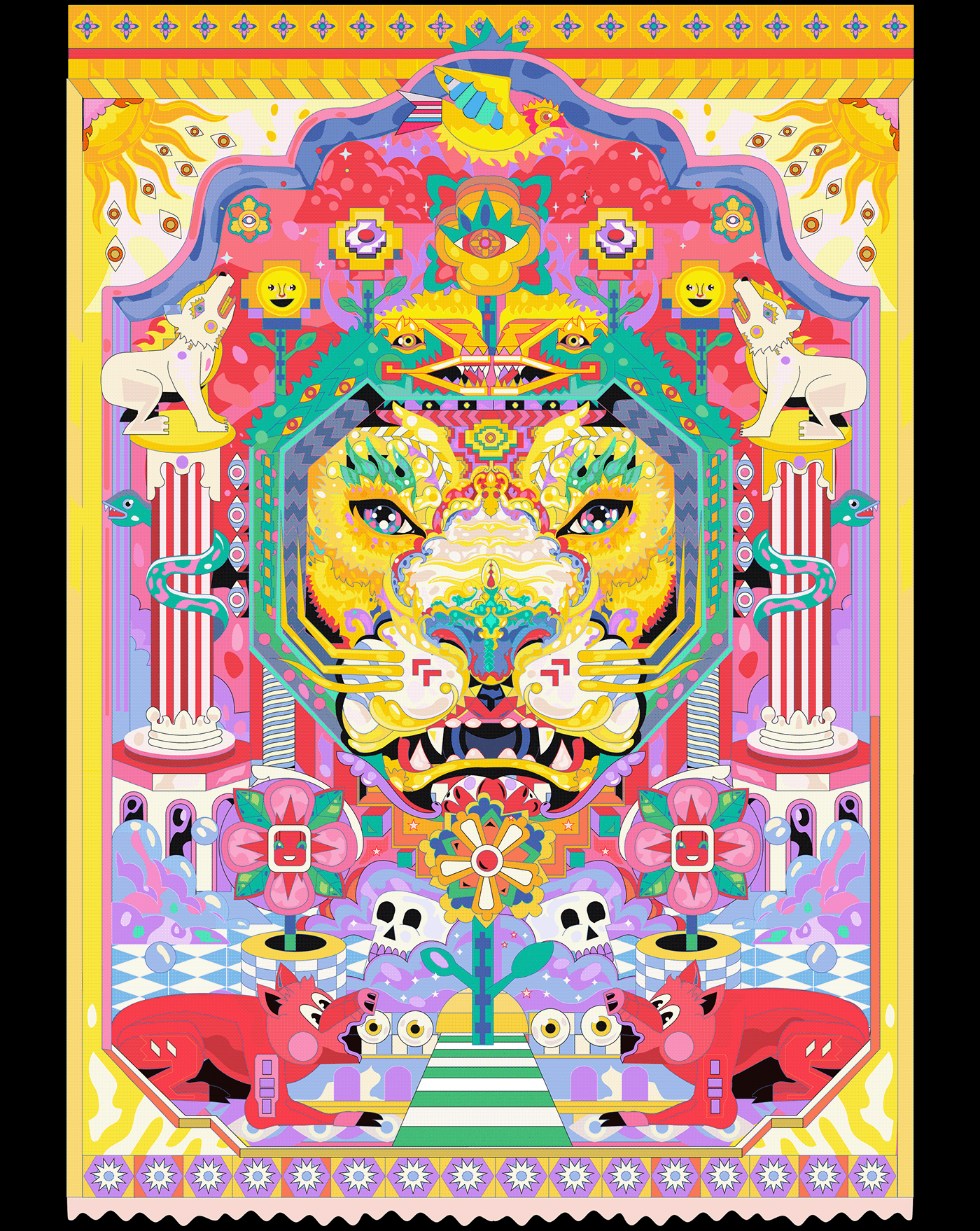 animals Digital Art  edition GigPoster poster print psychedelic scarf Totem vector