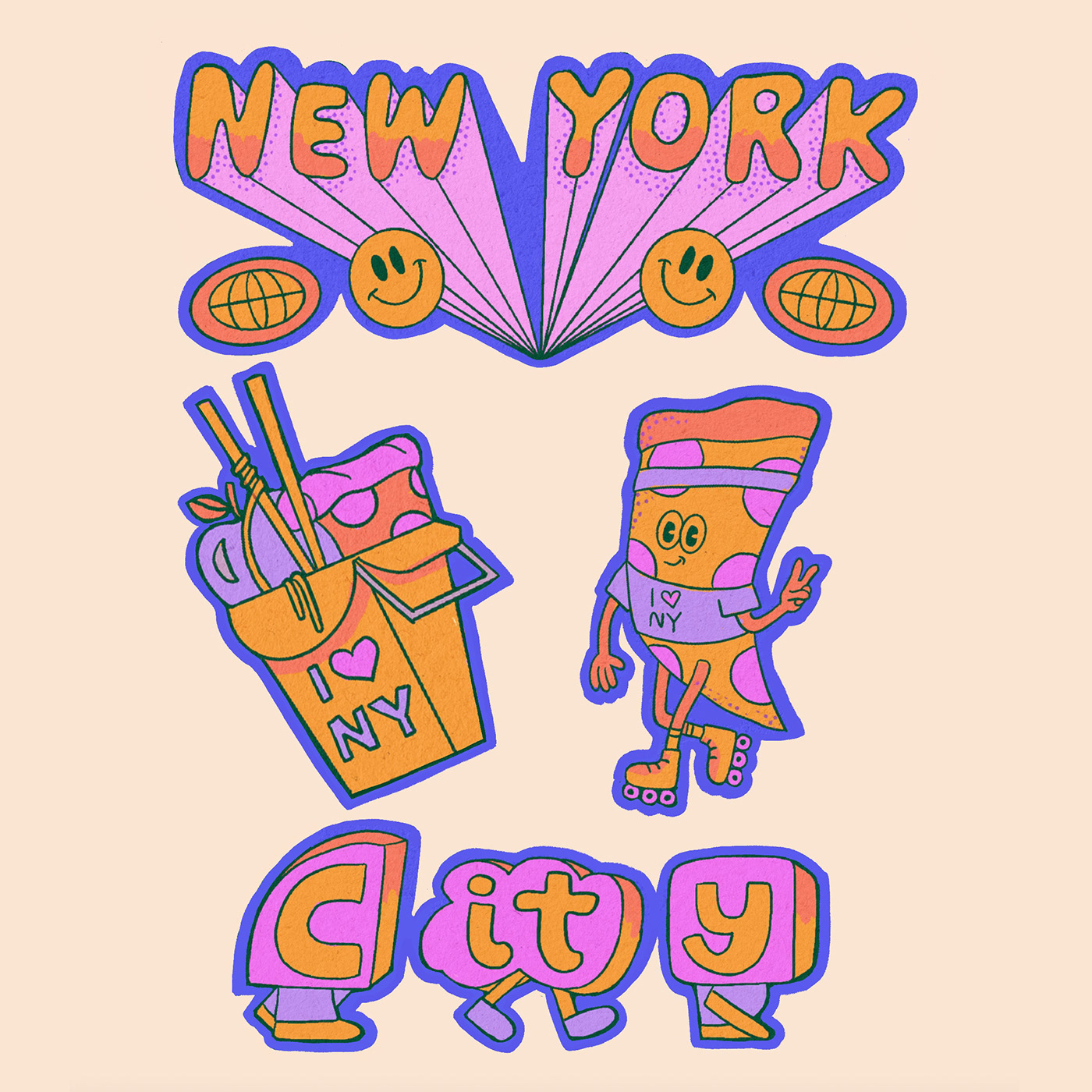 Advertising  groovy ILLUSTRATION  lettering Mascot New York nyc poster psychedelic Retro