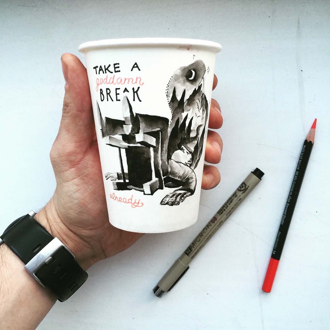 Coffee cup freehand comic strips