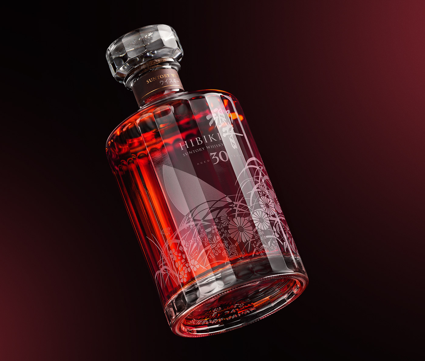 alcohol bottle CGI hibiki japanese japanese whisky Packaging Product Photography retouching  Whisky