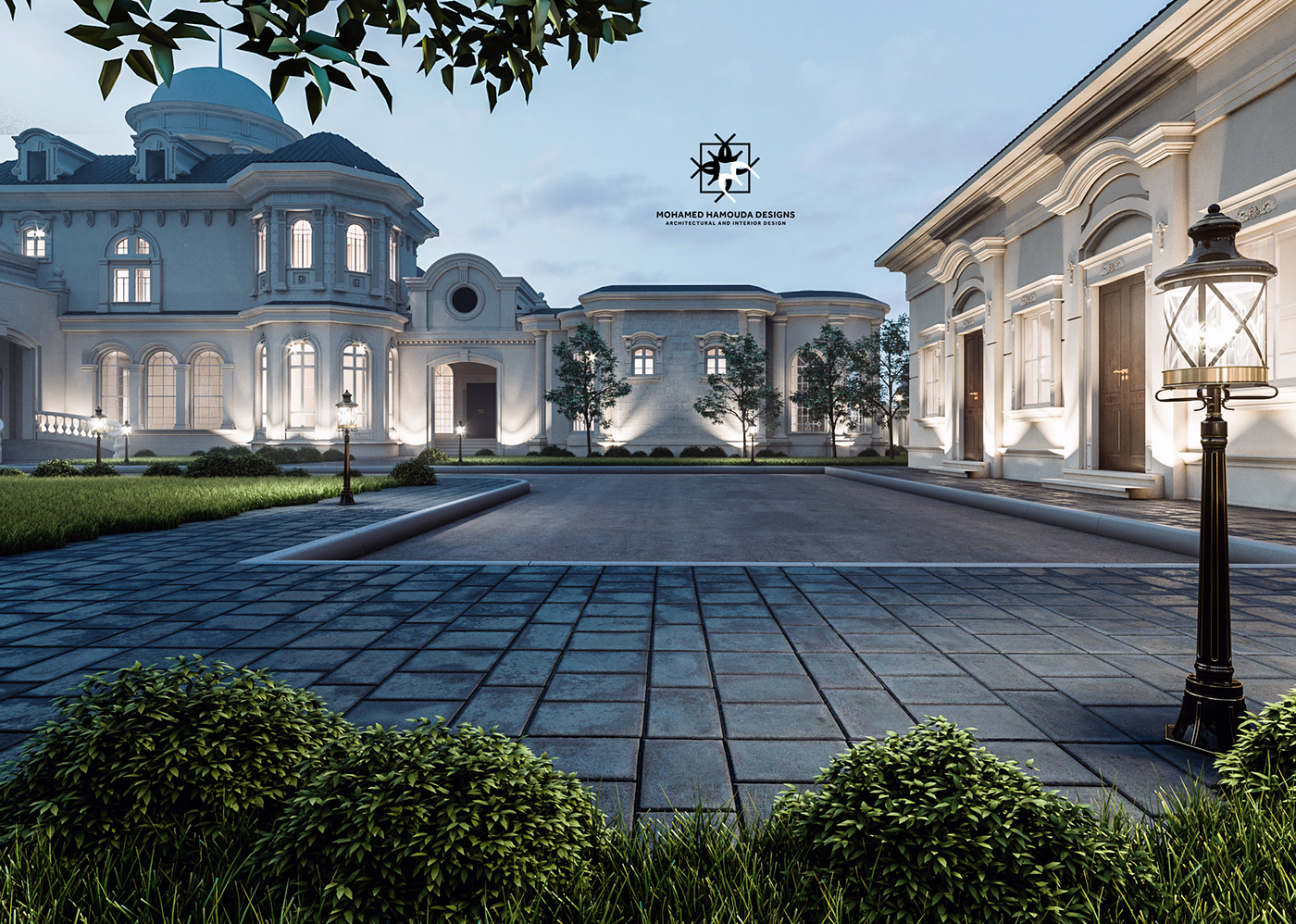 Classic Architecture corona render  CG architectural design Villa palace residential home night MAJLIS