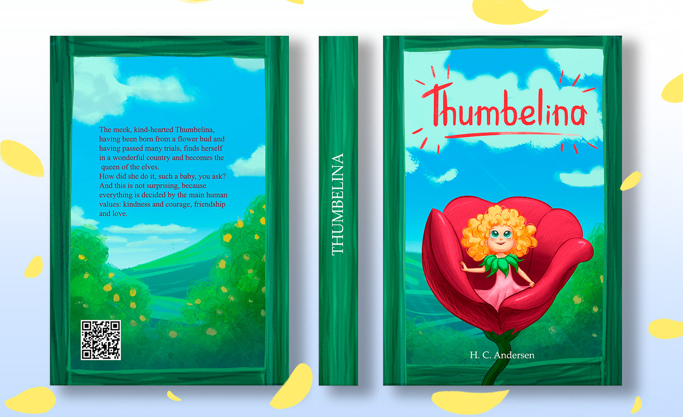 Book cover for fairytale "Thumbelina"