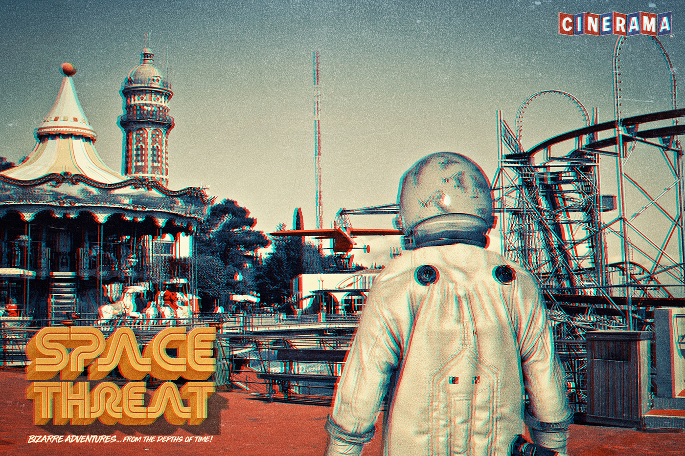 Scifi poster vintage Park astronaut cinema4d photoshop Mockup movie 3D