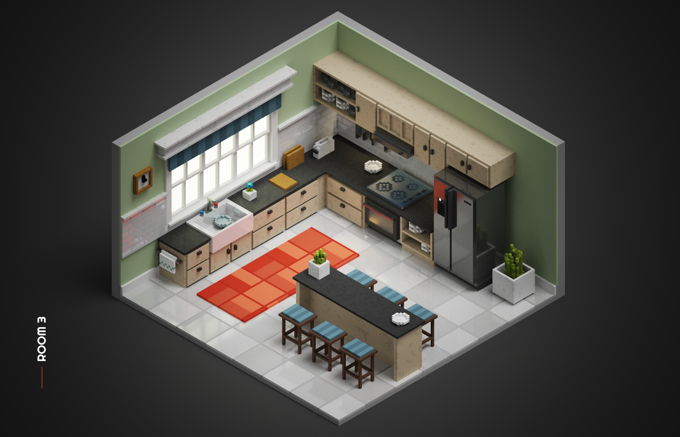 3D architecture interior design  Render room visualization voxel