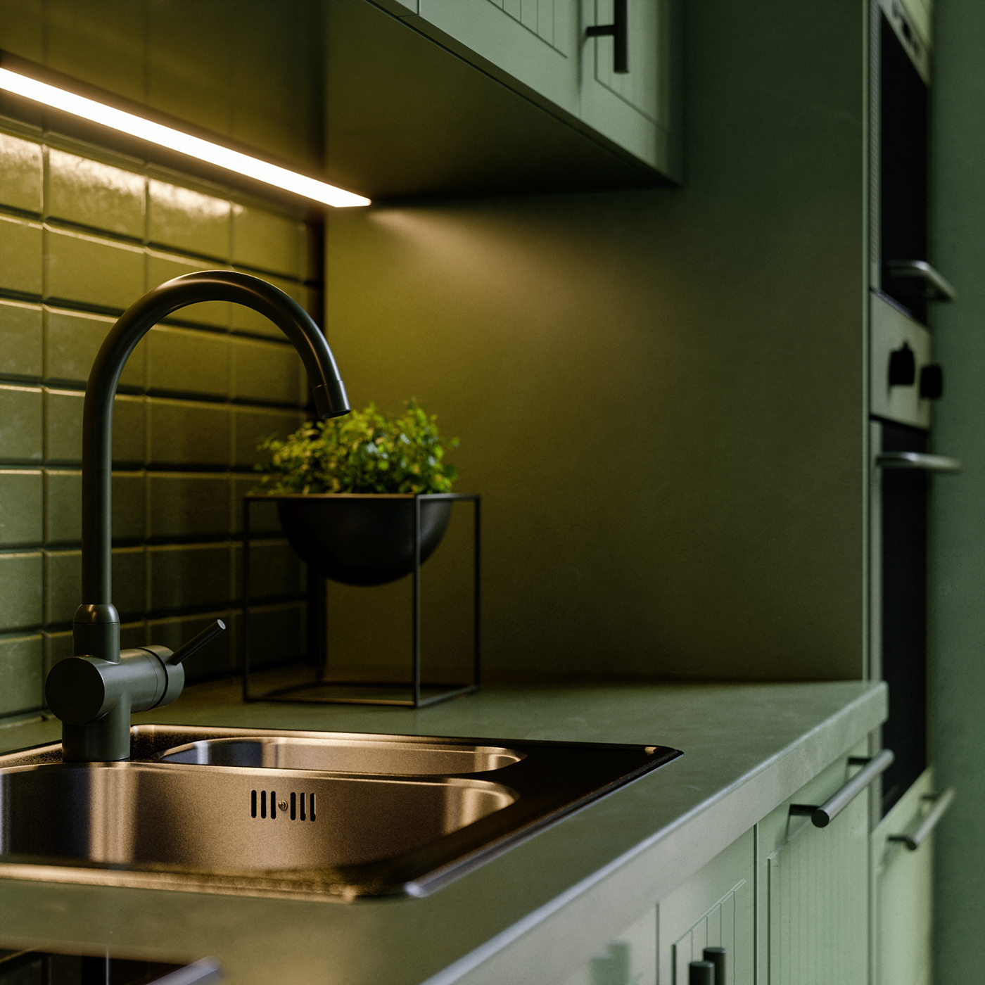 3dsmax archviz CGI FStorm green Interior kitchen Render rendering