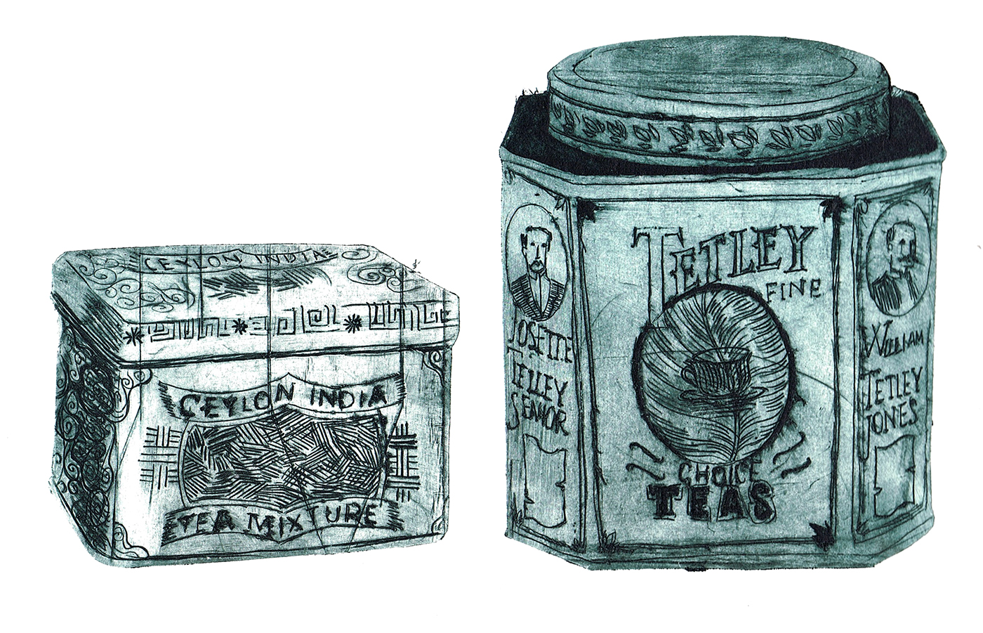 tea ILLUSTRATION  engraving sperimental calcography tetrapack