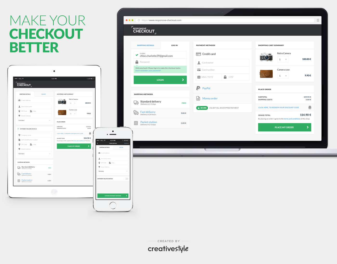Responsive checkout e-commerce Ecommerce magento cart shop payment demo landing page Internet