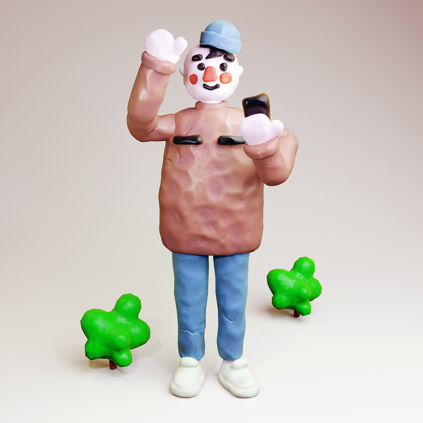 3D Render cartoon clay Plasticine Character cute