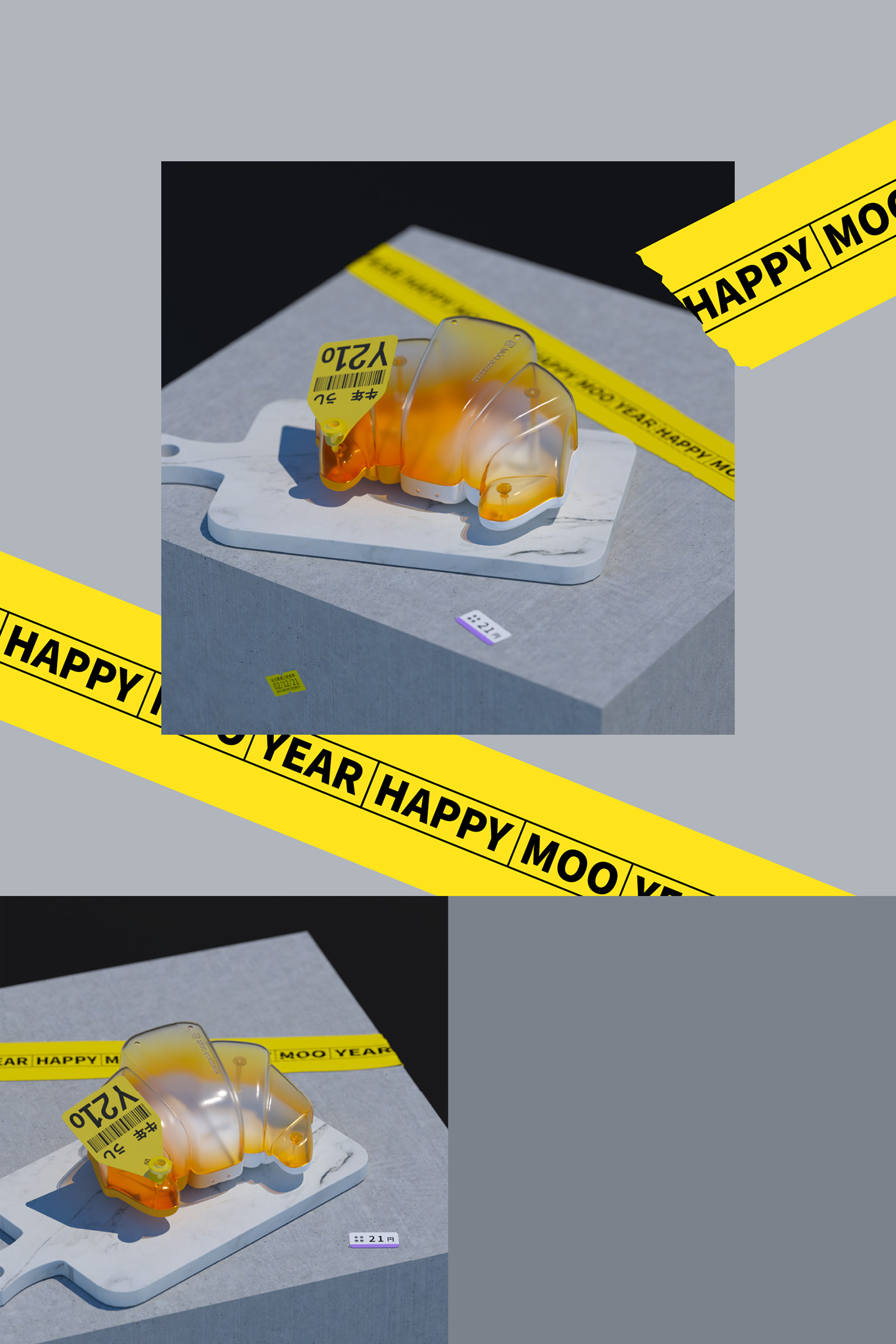 3D cinema4d croissant Food  graphic design  happy new year Lunar New Year New Year Card print the Year of the Ox
