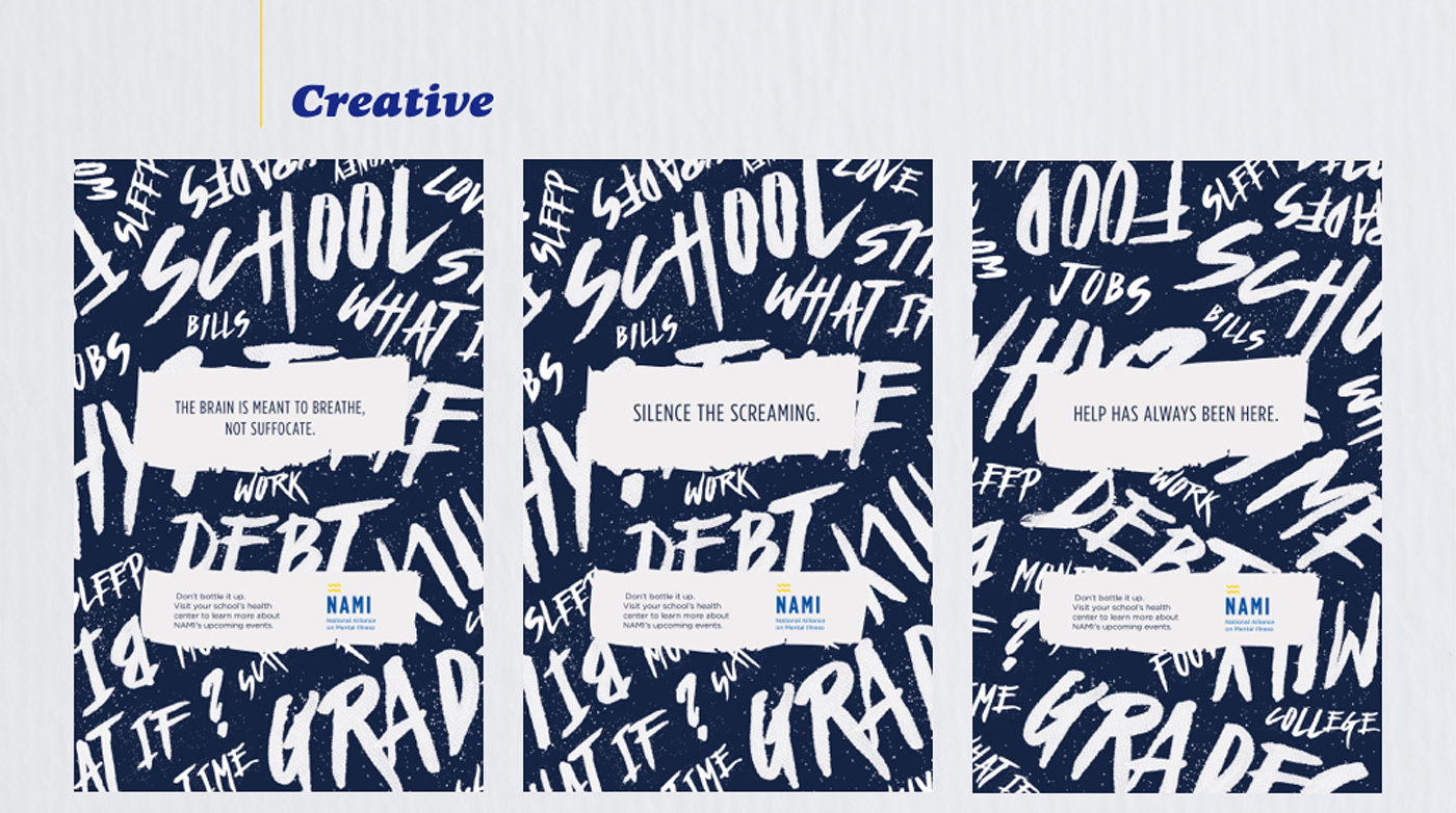 Nami mental illness college campus student target Rebrand logo Website design blue thesis grassroots non-profit