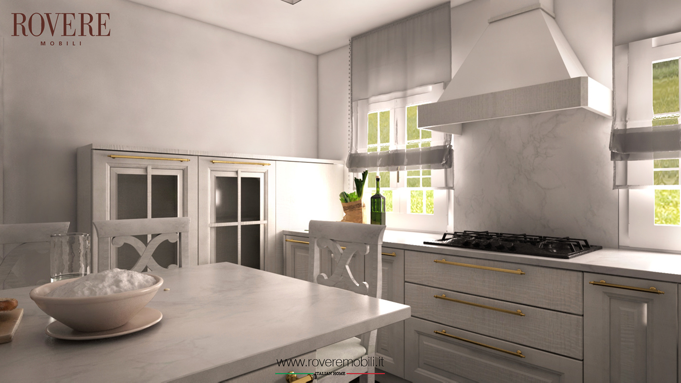 Project kitchen Render 3dsmax White Classic gold rendering Cucina italian design Interior
