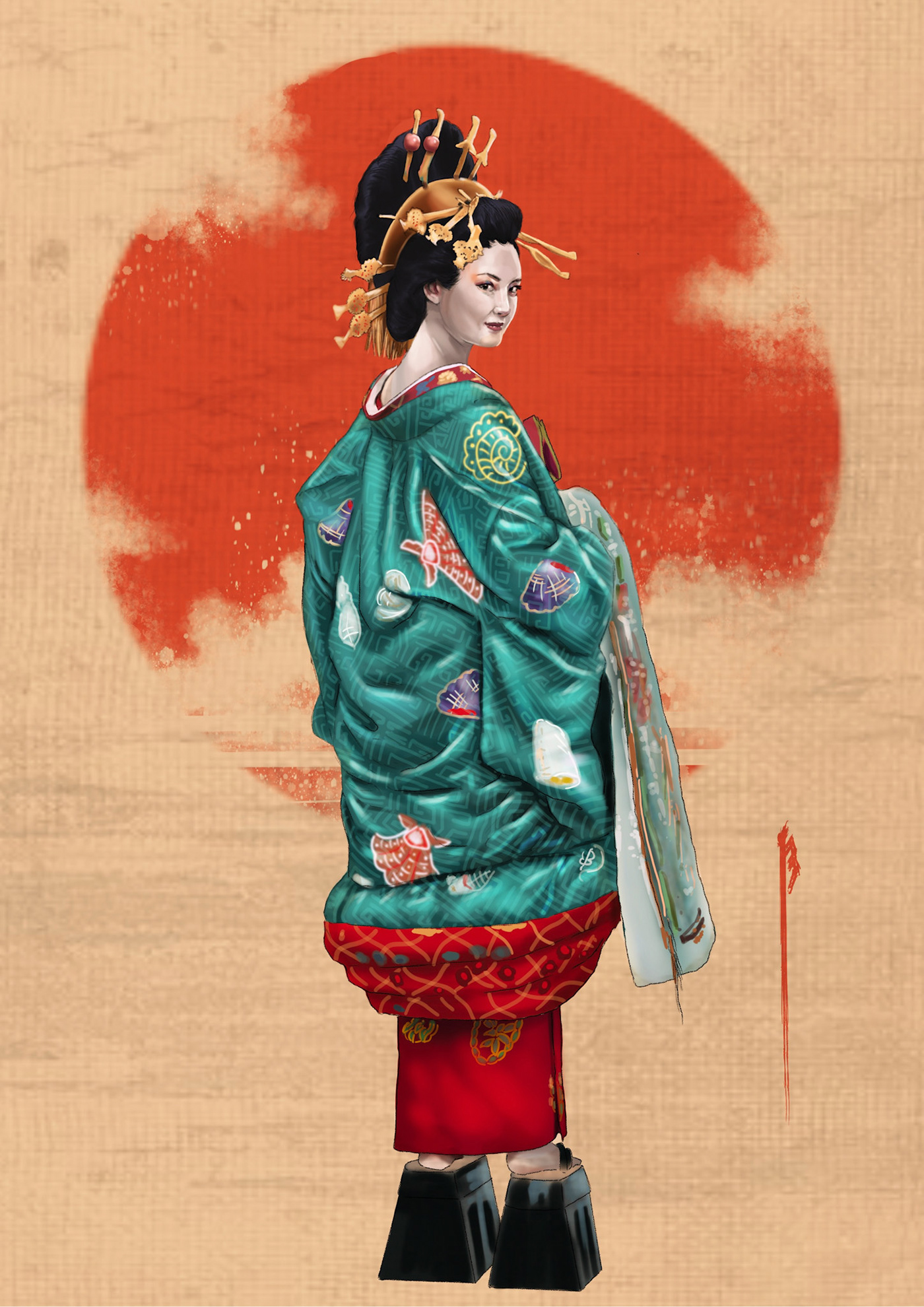 digitalpainting geisha girl ILLUSTRATION  kimono