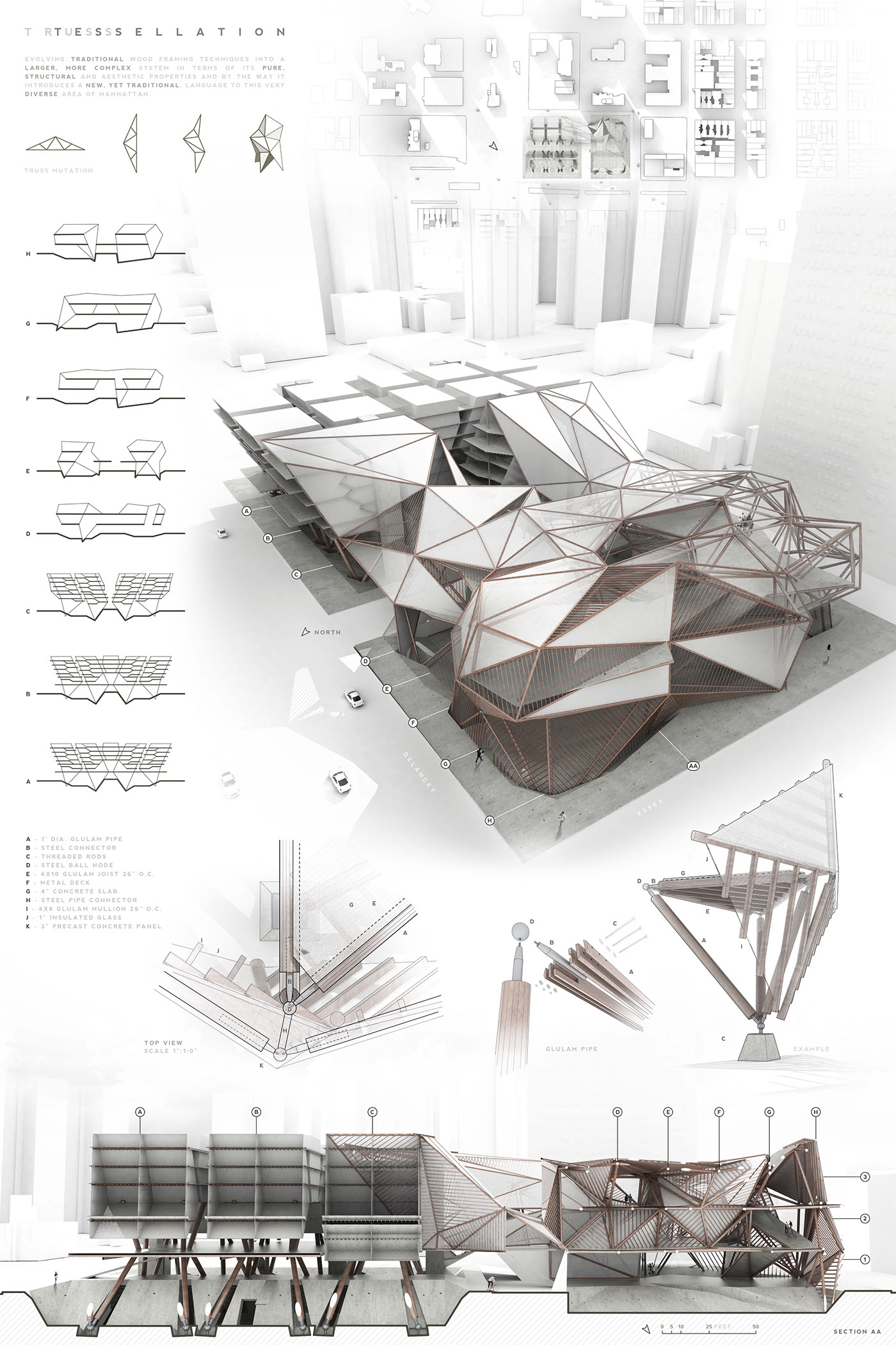 architecture wood triangulation structure Render graphic design 