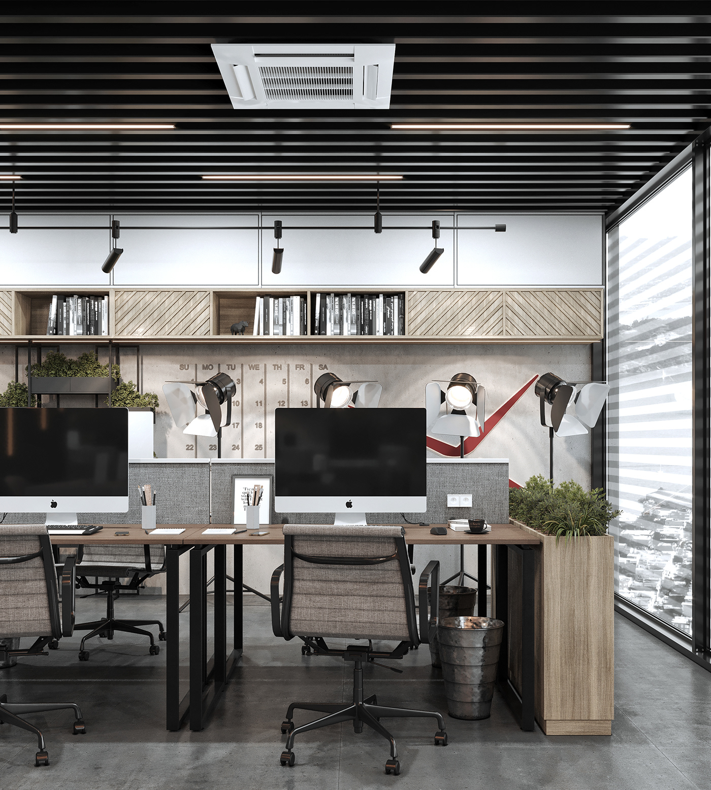 3ds max corona renderer dark design industrial Interior Kuwait modern Office