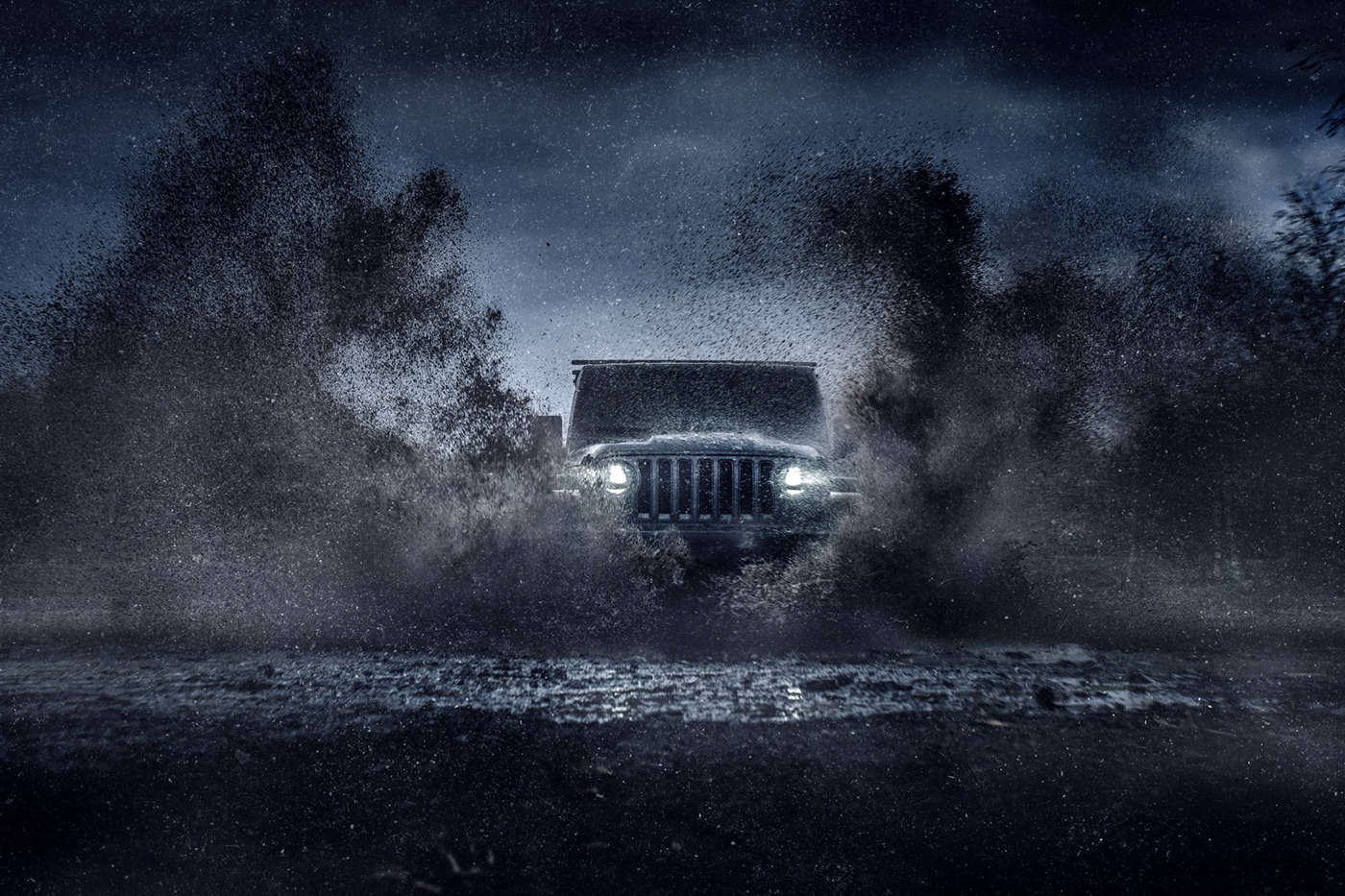 automotive   car dark jeep night photoshop Sony splash water Wrangler