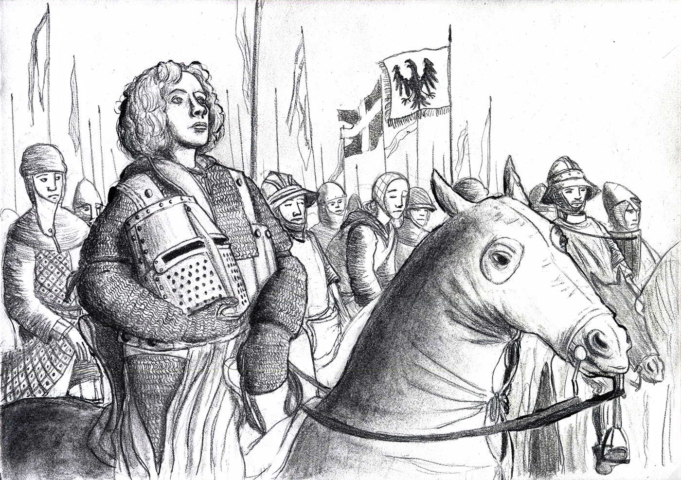 history middle ages medieval battle charcoal graphite pencil traditional knights historical