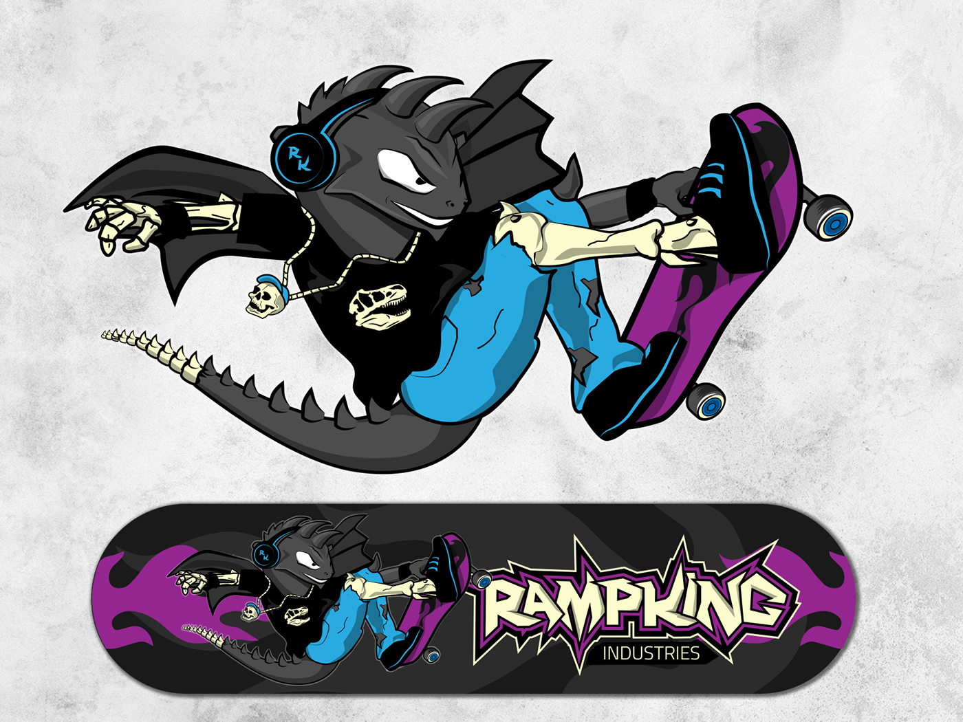 skate dragon deck STEAMPUNK skater Ramp graphic design  Character design 