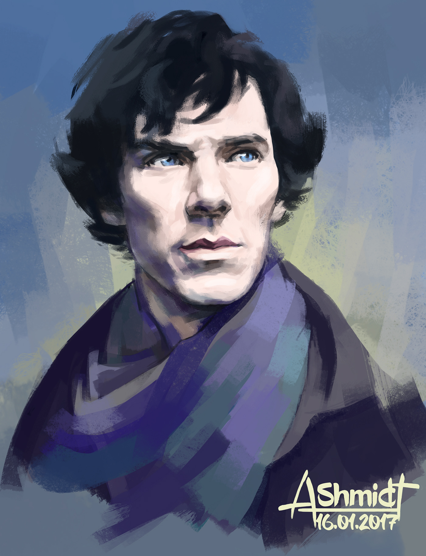 artwork digitalart digitalpainting fanart portrait andrew scott Benedict Cumberbatch moriarty Sherlock Sherlock Holmes