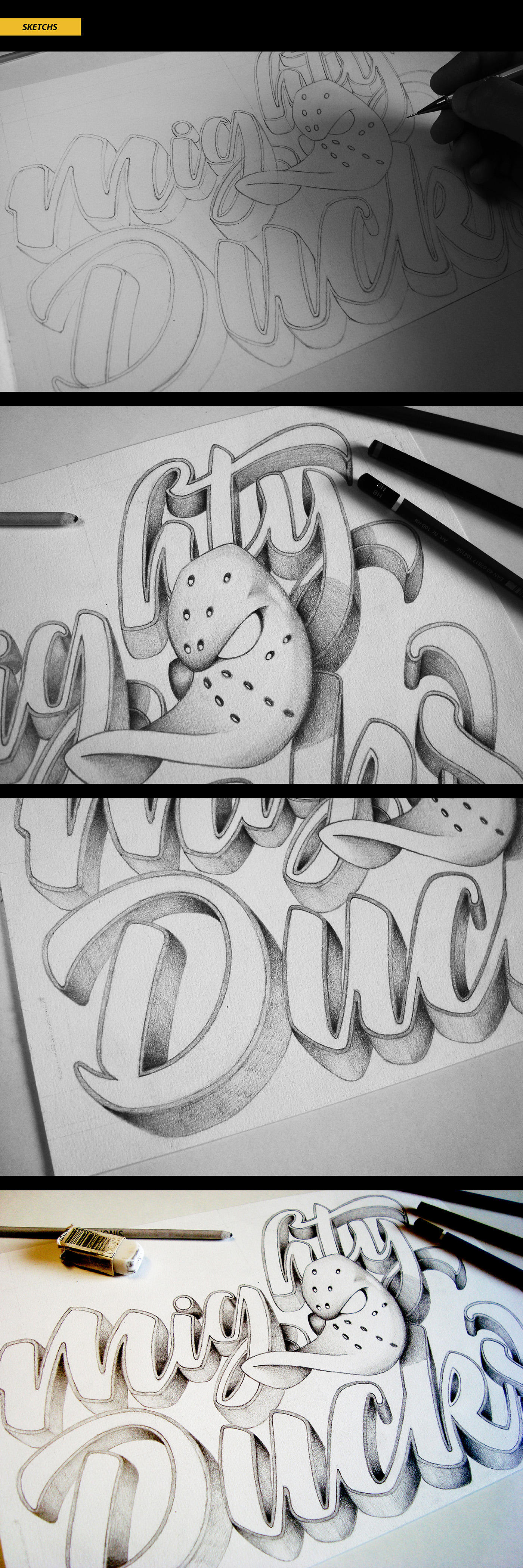 lettering 3D ILLUSTRATION  brush lettering mighty ducks Digital Artwork typography   Drawing  photoshop rafael costa