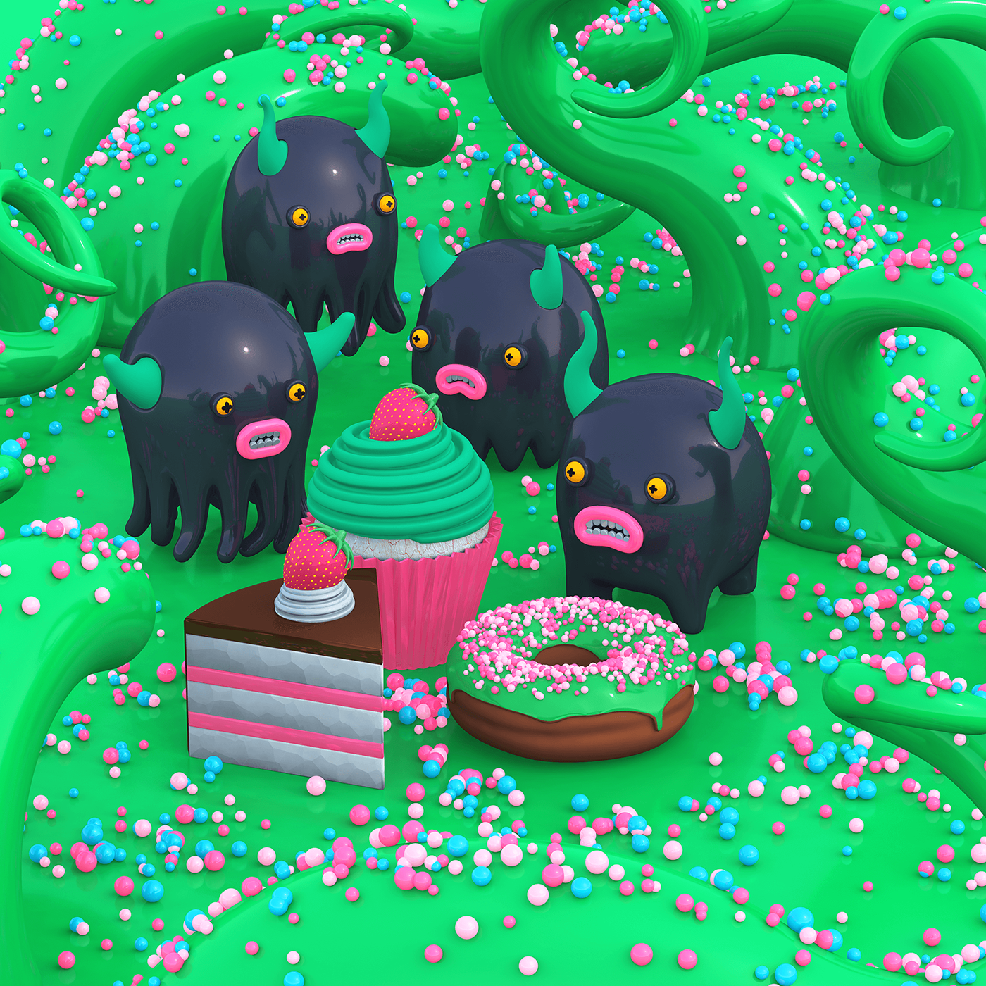 3D 3d monsters cartoon Character design  Christmas cute Digital Art  illustrations monsters