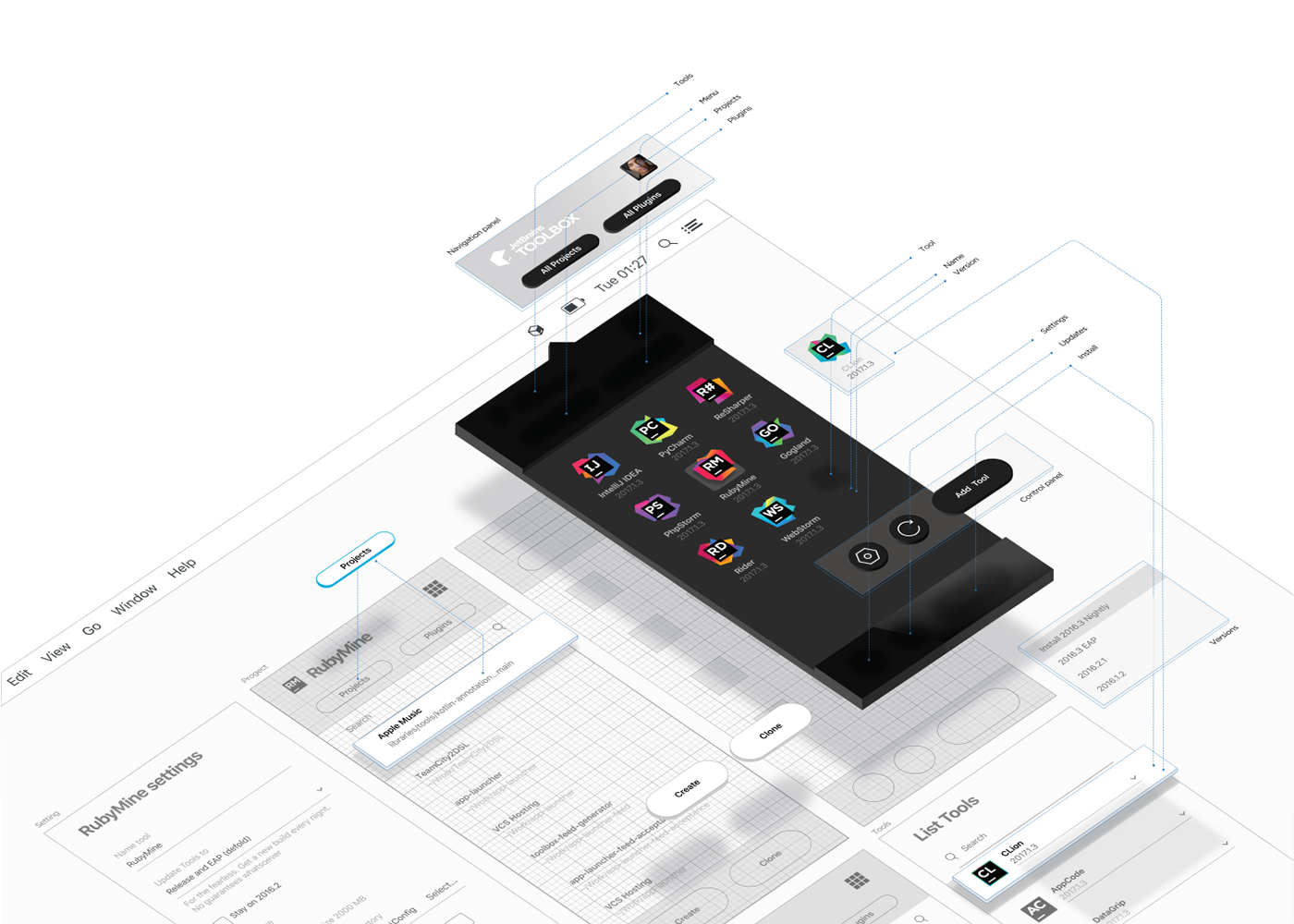 desktop app Toolbox UI/UX Web Design  app JetBrains graphic design  Jetbrains Toolbox software