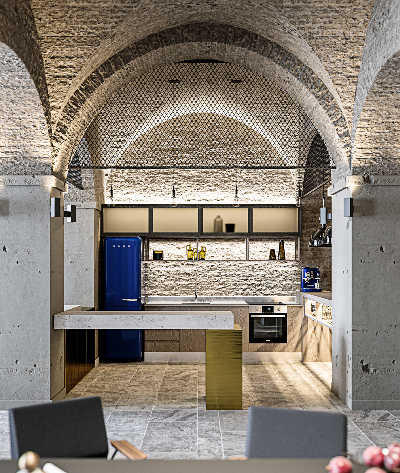 Office Macbook Arches Workplace Lisbon Archviz 3DImage 3DDesign 3DArt Portugal Loft Interior kitchen