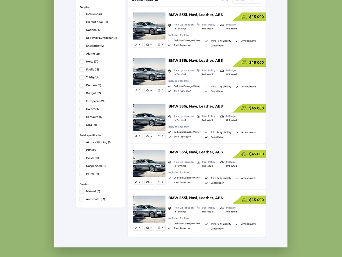 Car rental Cars dashboard homepage Rent