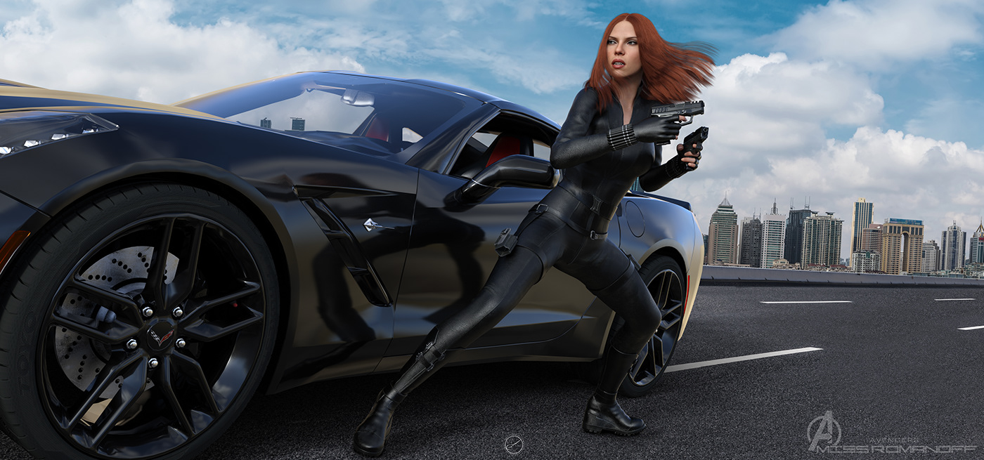 Avengers Beautiful beautifulgirl blackwidow Corvette marvel marvelcomics natasharomanoff Redheadgirl ScarlettJohansson