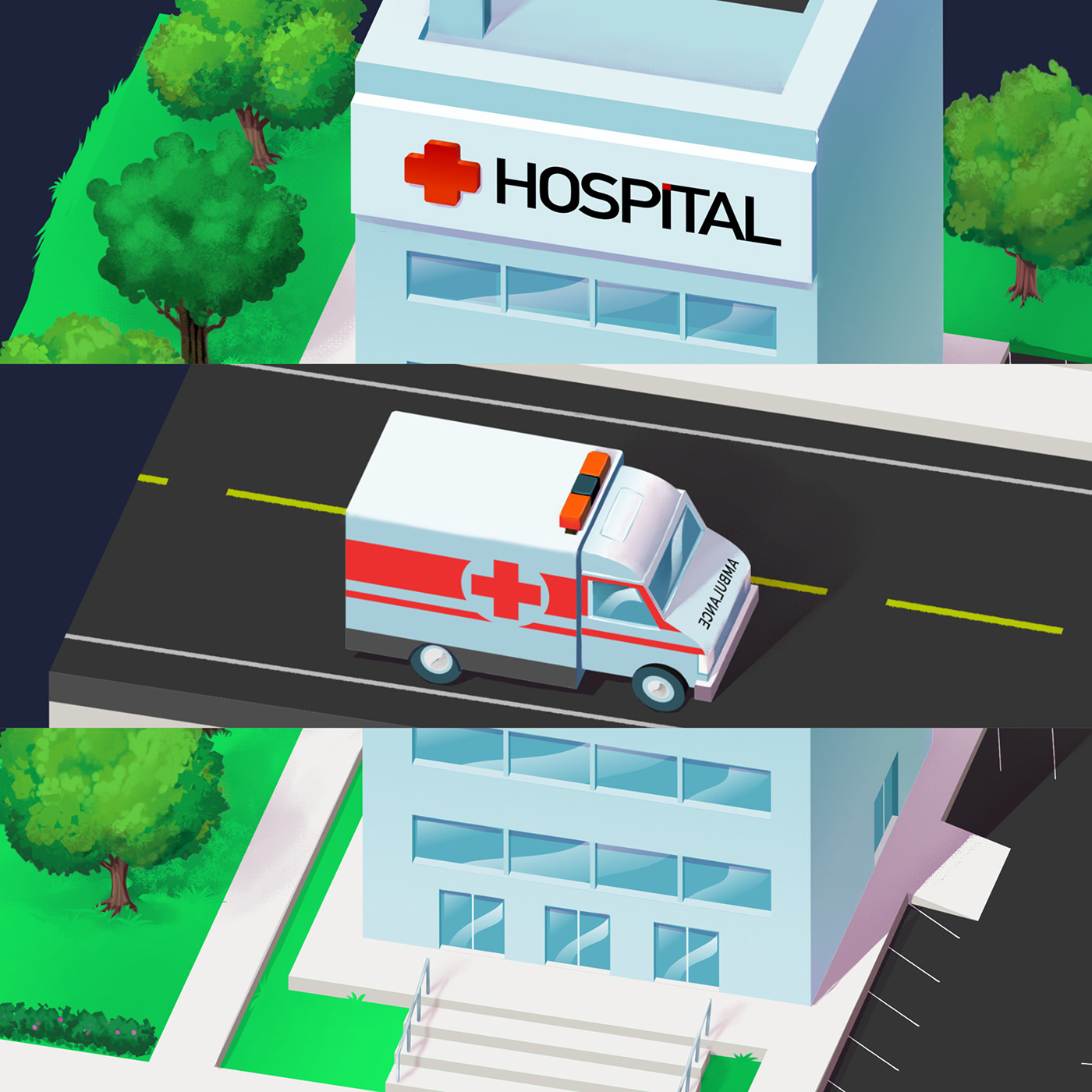 cartoon environments house hospital room Isometric affinity designer Procreate Digital Art 