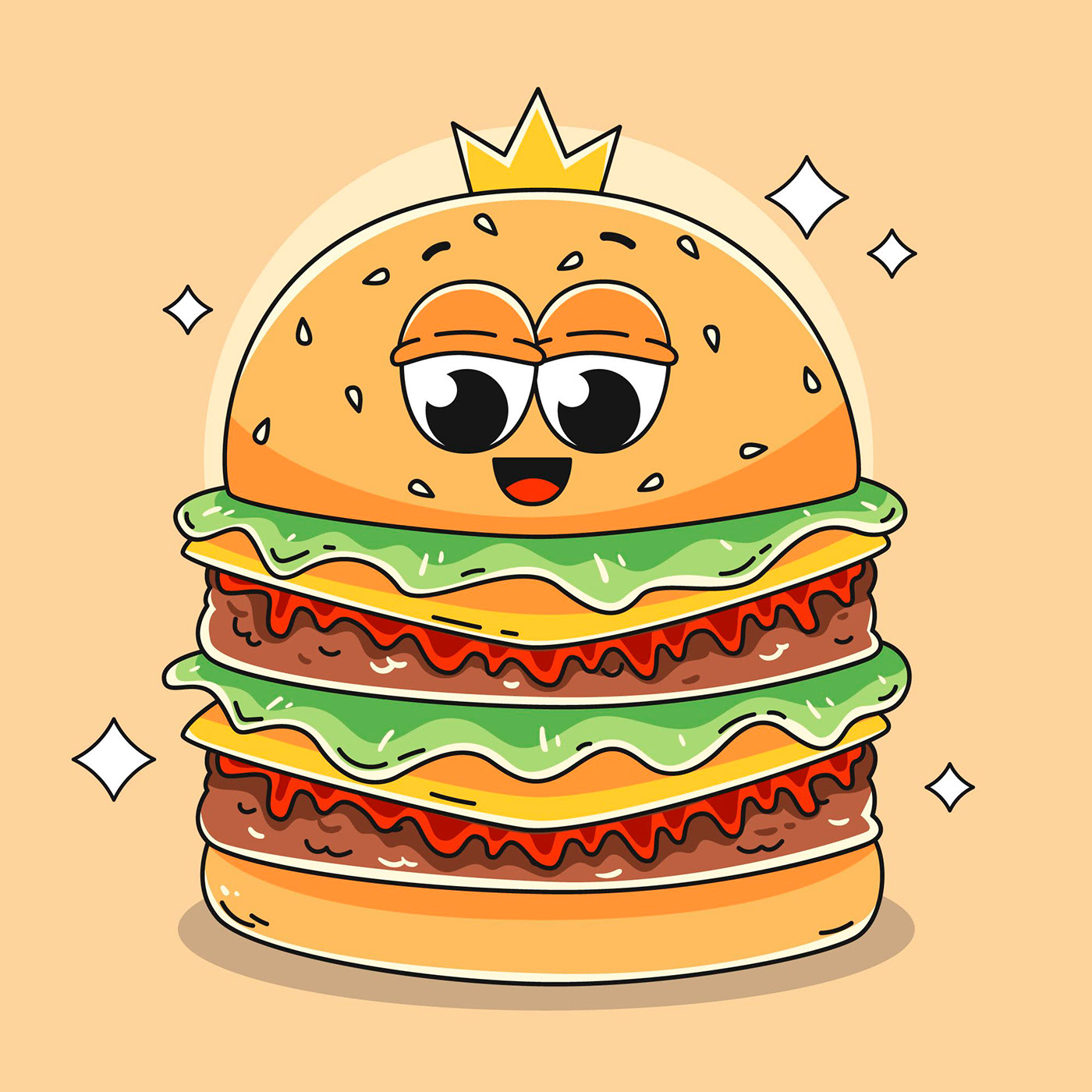 burger Food  cartoon eat Retro Mascot delicious drawn ham