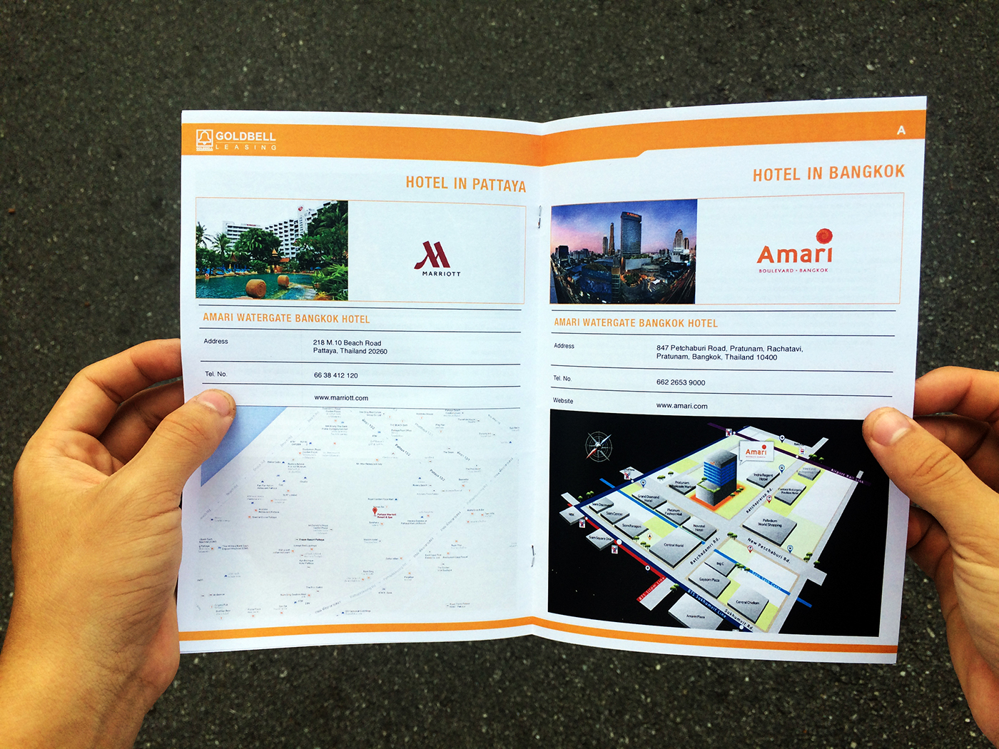 goldbell Thailand Mitsubishi singapore leasing Forklift itinerary booklet small budget A4 paper clip staple bind graphicdesign editorialdesign