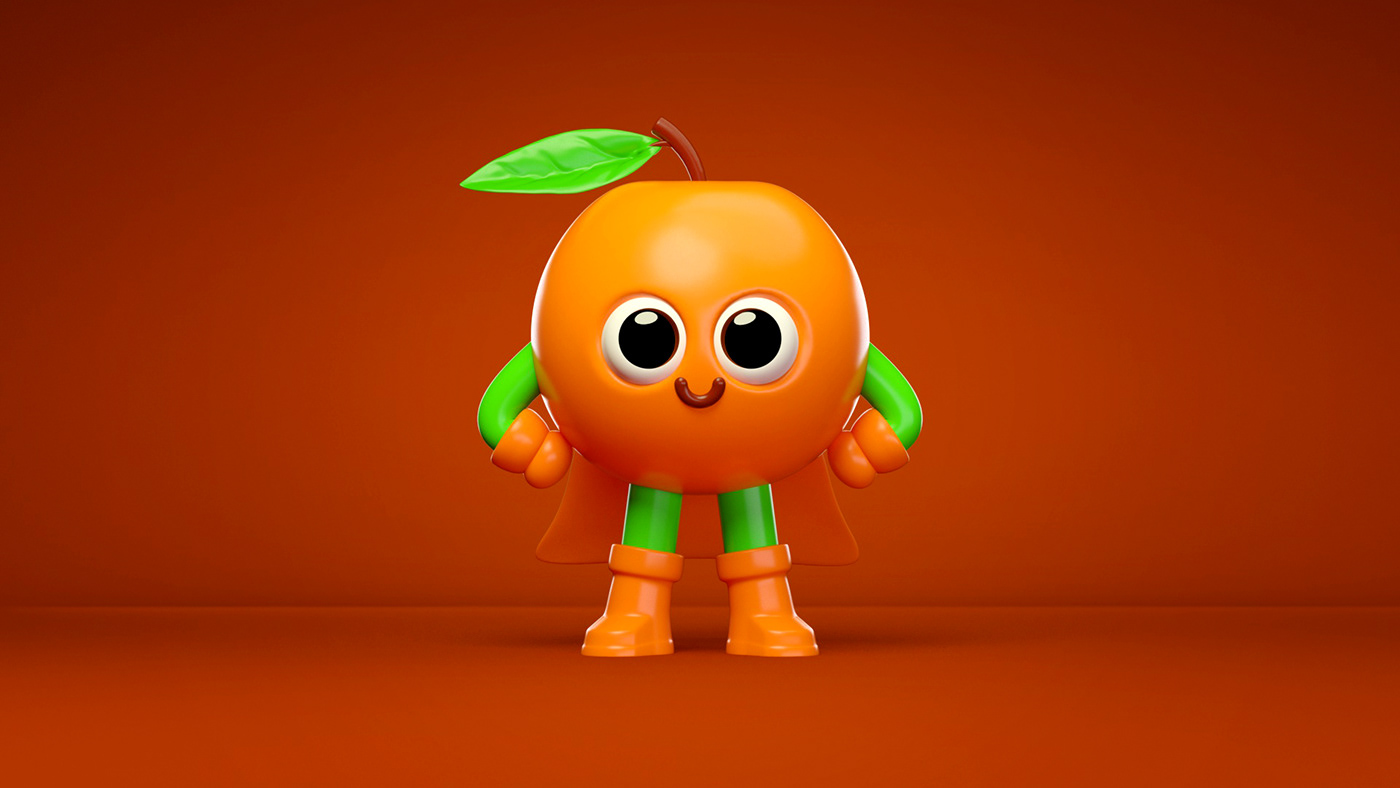 juice Fruit 3D modeling Character kids bottle Health super Hero