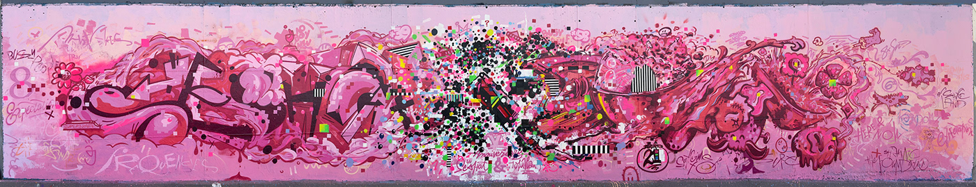 Graffiti Glitch Mural pink streetart ampersand lettering multiverse jackkirby MilesMorales