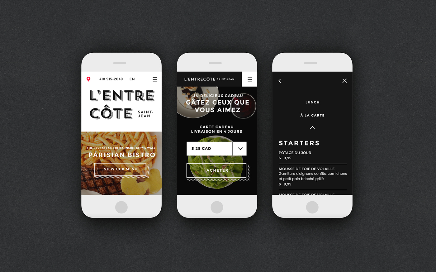 restaurant Food  parisian meat Webdesign Onepager menu