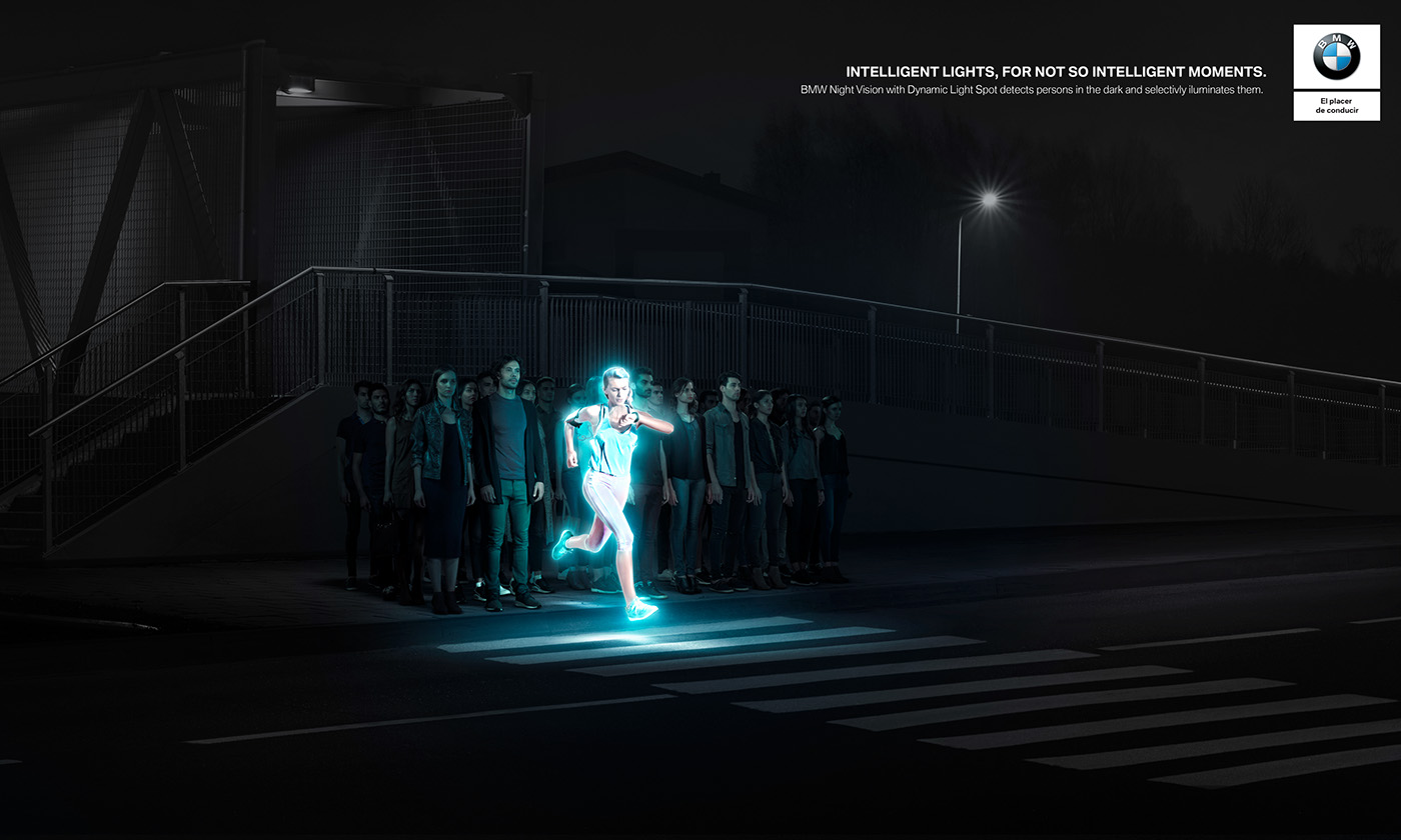 car ad Advertising  light assist BMW Ad art direction  Cannes dark One Show print