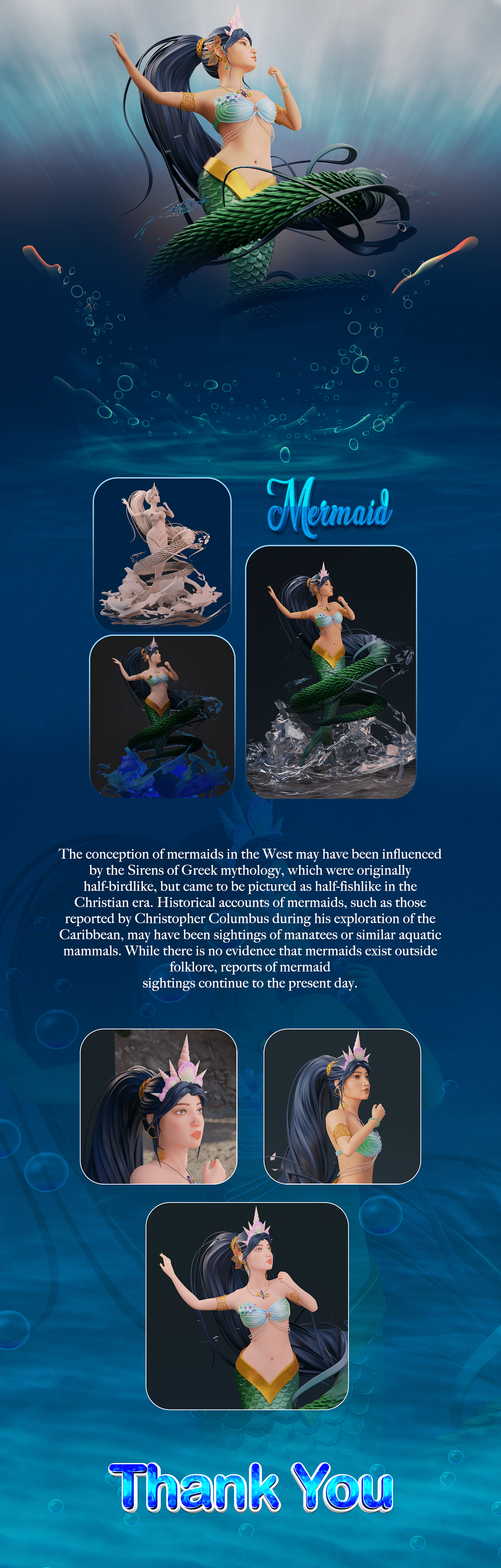 3d modeling animation  blender Character fish game kadita mermaid Ocean queen