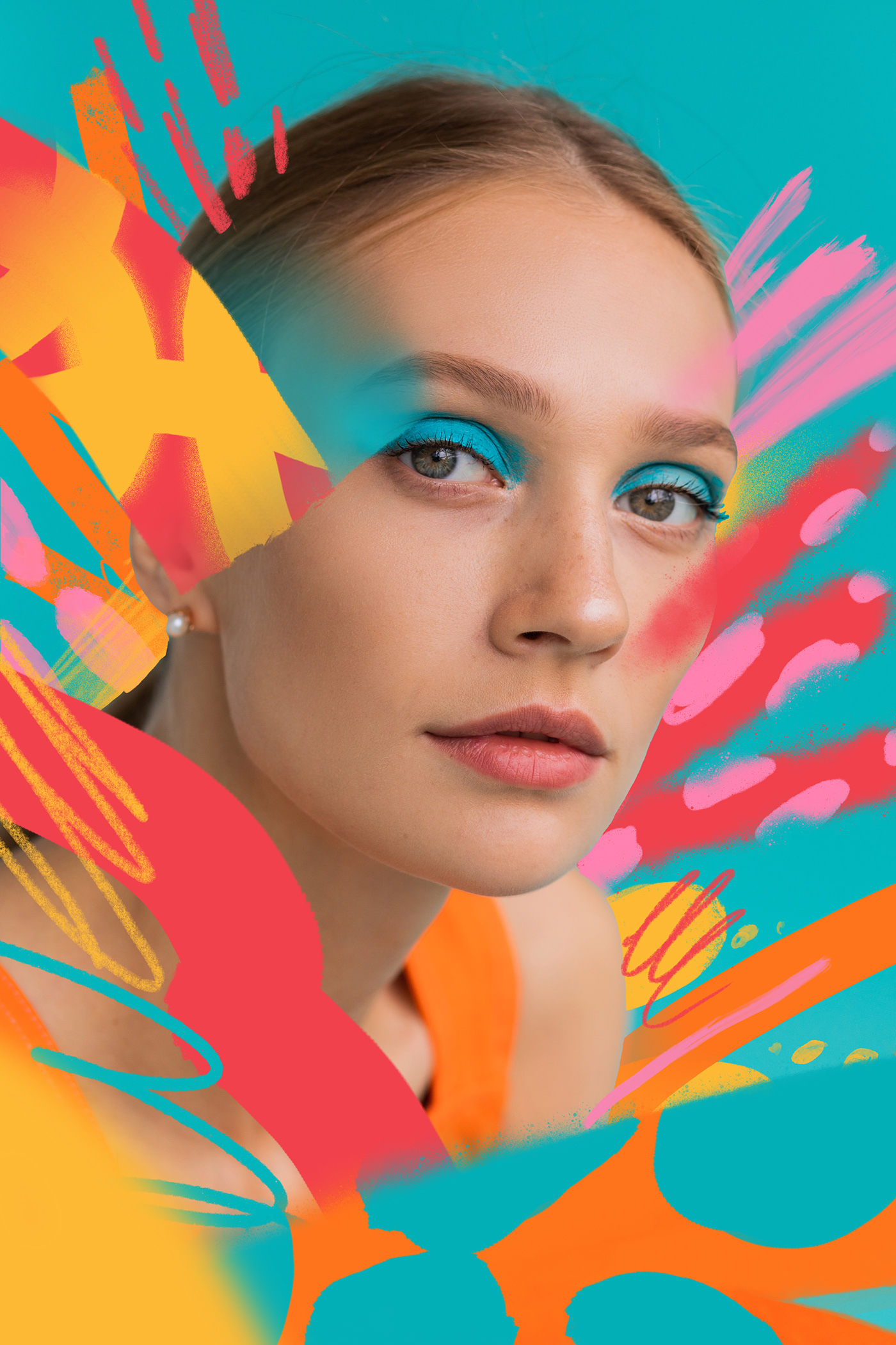 adobe collage color digital model portrait psd shapes strokes template