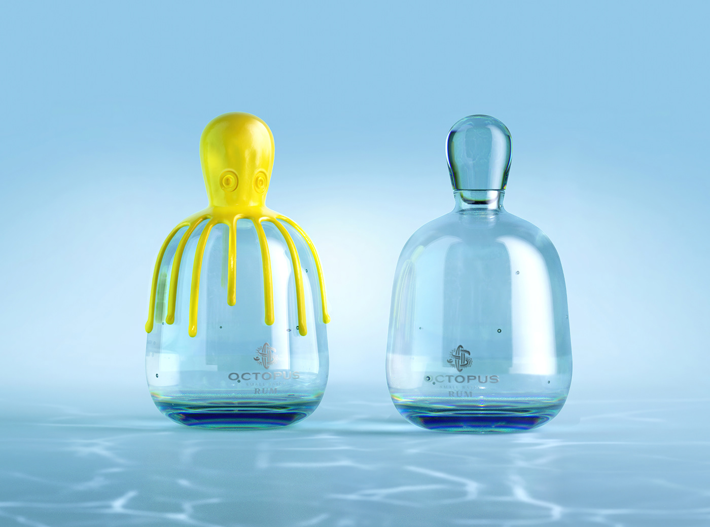 Rum octopus Character glass brand identity GlassBottle Label Logo Design package packaging design