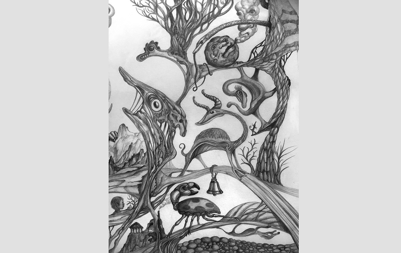 animaux imaginaires crayon dessin Dessin au crayon ILLUSTRATION  imaginaire noir et blanc Surrealisme surrealiste fantastique