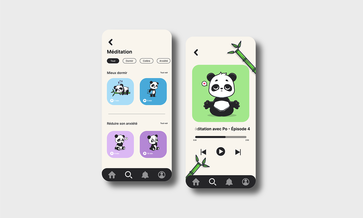 app design children meditation ux/ui Mobile app kids visual identity Brand Design фигма Panda 