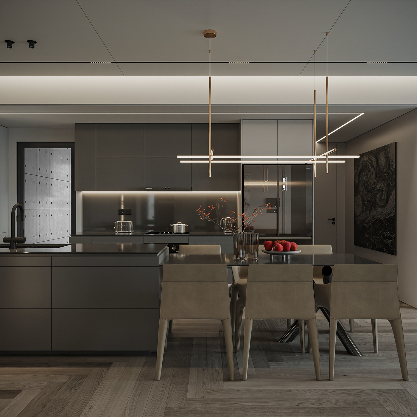 3ds max corona Interior interiror design kitchen living room modern Render visualization