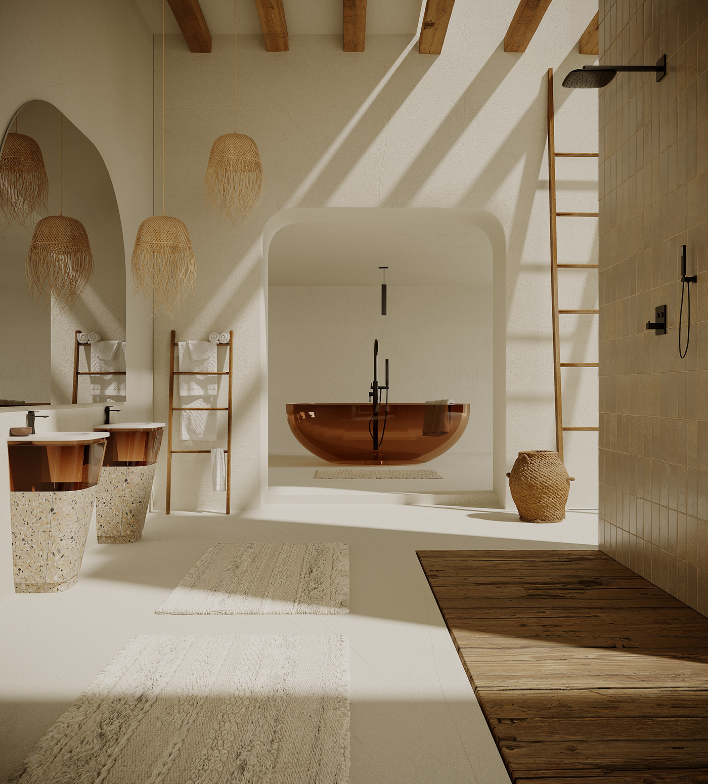 3D architecture bathroom bathroom design Interior interior design  rendering visualization Wabi Sabi wabi-sabi