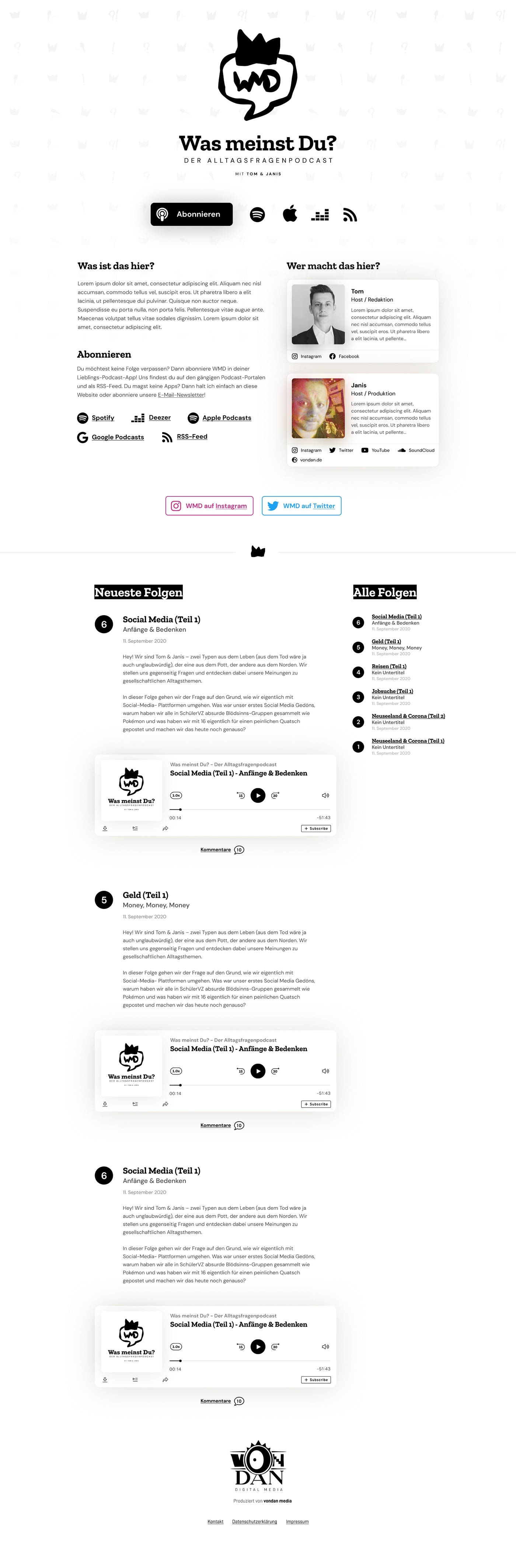black/white clean elegant german Interaction design  minimal player podcast Webdesign
