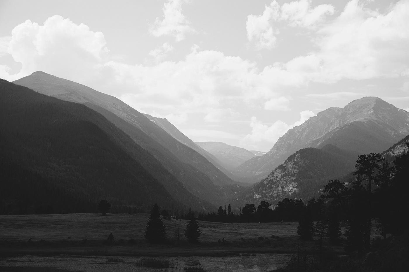 black and white Colorado fine art Landscape monochrome mountains Photography  RMNP scenic SKY