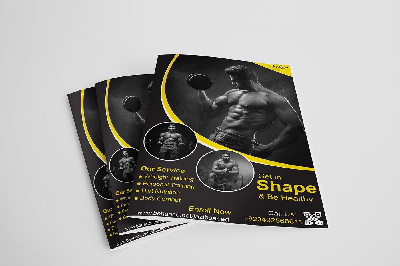 fitness Flyer Design Mockup graphic design  branding  gym Body Building brochure Logo Design