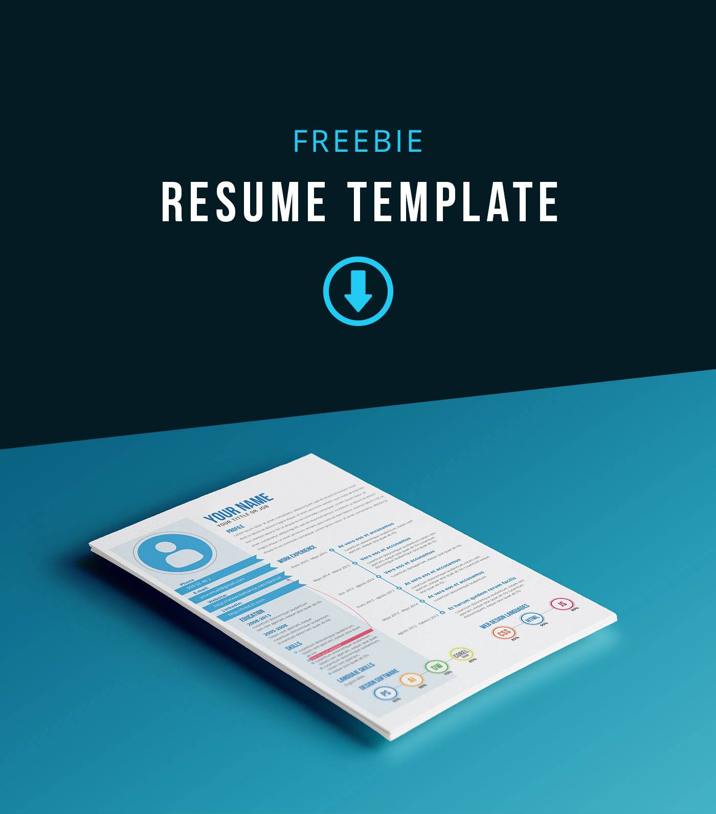 Resume free freebie template pdf print blue nice