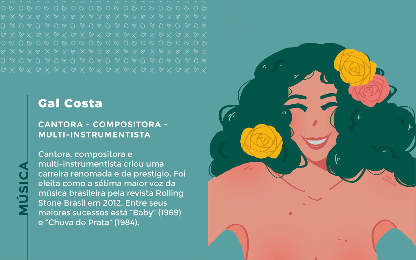 An illustrated portrait of Gal Costa, a famous brazilian popular singer.