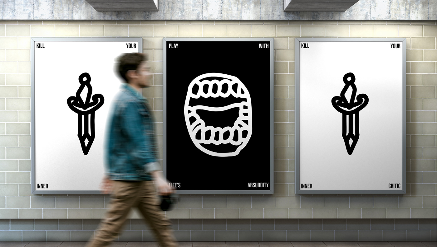 poster design subway mockup showing glyphs and letterforms for sans serif display font application